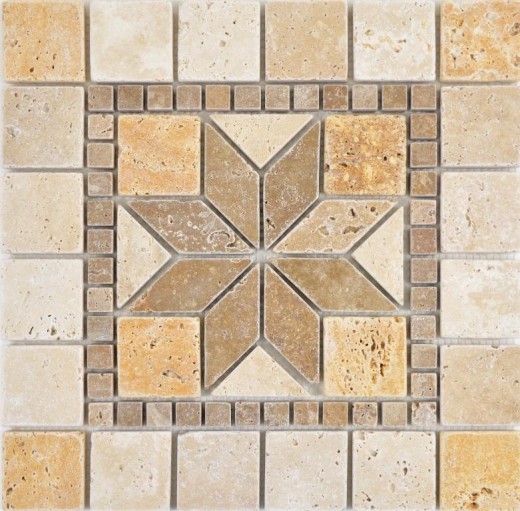 Insert pierre naturelle décor jaune or beige noisette travertin carreau mosaïque sol carreau mural cuisine - MOSDEKO80