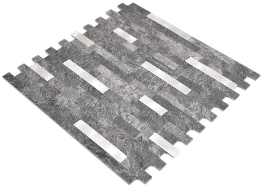 Vinyle composite aspect pierre Black Quartz/Silver Carreau mosaïque mural Cuisine Salle de bain MOS200-22BS_f