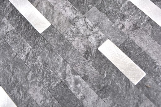 Vinyle composite aspect pierre Black Quartz/Silver Carreau mosaïque mural Cuisine Salle de bain MOS200-22BS_f