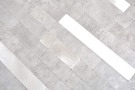 vinyle autocollant bâtonnets de mosaïque aspect pierre quartz ciment gris argent carrelage cuisine mur MOS200-4GS