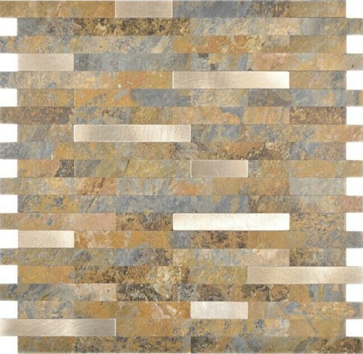 vinyle autocollant bâtonnets mosaïque aspect pierre ardoise or rouille carrelage cuisine mur MOS200-MSG