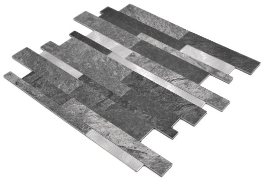vinyle adhésif bâtonnets de mosaïque aspect pierre quartz anthracite argent miroir carrelage cuisine mur MOS200-32BS