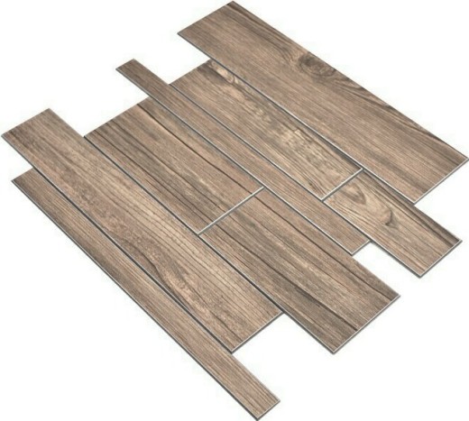 panneaux muraux autocollants aspect bois brun dosseret de cuisine carrelage