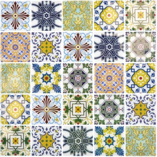 film mosaïque autocollant rétro aspect vintage style campagnard vinyle ornements carrelage cuisine