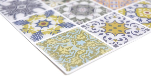film mosaïque autocollant rétro aspect vintage style campagnard vinyle ornements carrelage cuisine