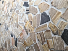 Mosaïque Bruch Mosaïque fossile en pierre naturelle Polygonal Mosiak Mat Wood aspect bois Receveur de douche Cuisine Mur Carrelage - MOS44-Fossil