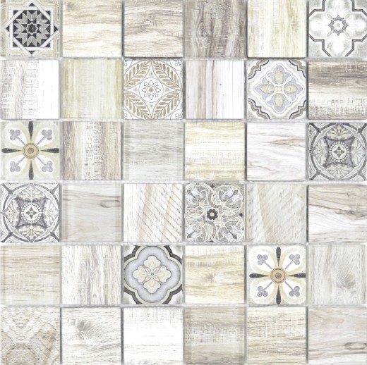 Carreau mosaïque Patchwork crème marron Carreau mosaïque mural Carreau imitation bois salle de bain MOS160-w100