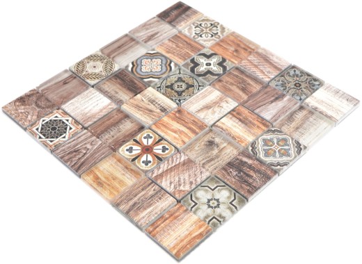 Carreau de mosaïque Patchwork brun beige marrone aspect bois Dos de cuisine MOS160-w200