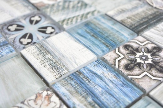Carreau mosaïque Patchwork mix bleu clair azzurro Carreau mosaïque mural imitation bois Dos de cuisine MOS160-w300