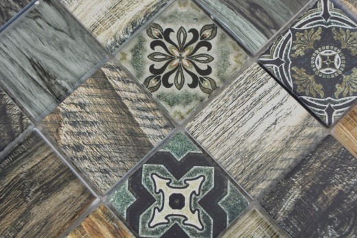 Carreau mosaïque Patchwork Beachhouse aspect bois RETRO Vintage bleu vert mur cuisine carrelage salle de bain MOS160-w500
