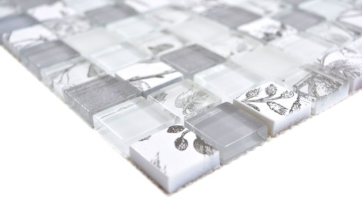 Mosaïque de verre Carreaux de mosaïque Arts and Crafts blanc gris mur carrelage cuisine douche salle de bain MOS74-2000