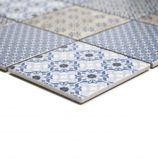 Motif main Retro Vintage Carreau de mosaïque Céramique blanc bleu orange gris MOS22B-1404_m
