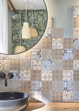 Motif main Retro Vintage Carreau de mosaïque Céramique crème bleu orange gris mat MOS22B-1406_m