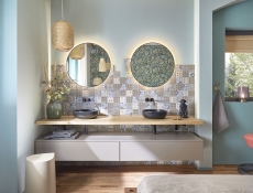 Motif main Retro Vintage Carreau de mosaïque Céramique crème bleu orange gris mat MOS22B-1406_m