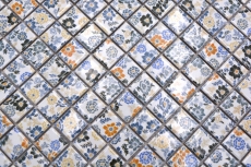 Motif main Carreau mosaïque rétro vintage céramique blanche multicolore fleurs MOS18C-1401_m