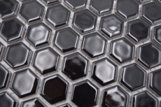 Motif main Mosaïque Céramique Hexagone noir brillant Carrelage mural Carrelage salle de bain MOS11A-0302_m