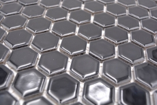 Motif main Mosaïque Céramique Hexagone noir brillant Carrelage mural Carrelage salle de bain MOS11A-0302_m