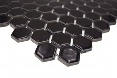 Motif main Mosaïque Céramique Hexagone noir brillant Carrelage mural Carrelage salle de bain MOS11A-0302_m