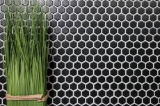 Motif main Mosaïque Céramique Hexagone noir mat Miroir de fond de douche MOS11A-0311_m