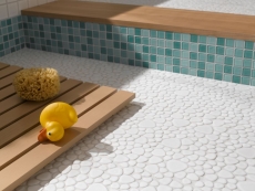 Motif main Mosaïque de galets Pebbles Céramique blanc brillant Receveur de douche Miroir de carrelage MOS12-0102_m