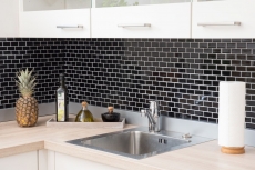 Motif main Mosaïque Carreau céramique Brick noir brillant Dos de cuisine Protection anti-projections MOS24-4BG_m