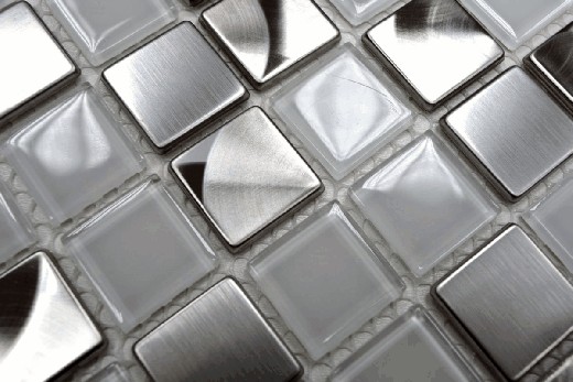 Motif main Carreau de mosaïque Translucide acier inoxydable Mosaïque de verre Crystal acier blanc clair MOS129-0104_m