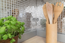 Motif main Carreau mosaïque acier inoxydable argenté acier brillant Carrelage cuisine MOS129-15G_m