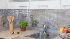 Motif main Carreau mosaïque acier inoxydable argenté acier brillant Carrelage cuisine MOS129-15G_m
