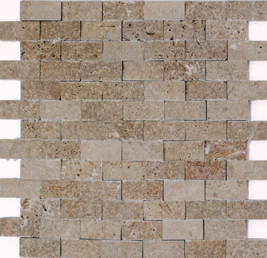 Échantillon manuel de mosaïque mur en pierre travertin pierre naturelle noix Brick Splitface Noce Travertin 3D MOS43-44248_m