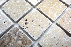 Échantillon manuel Mosaïque fond de cuisine Travertin pierre naturelle beige brun Chiaro + Noche Travertin MOS43-1216_m