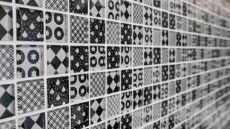 Échantillon manuel Retro Vintage Carreau de mosaïque Translucide blanc Mosaïque de verre Crystal optique noir MOS88-8OP5_m