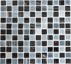 Échantillon manuel Carreau de mosaïque Translucide noir trait blanc Mosaïque de verre Crystal noir trait blanc MOS64-0302_m