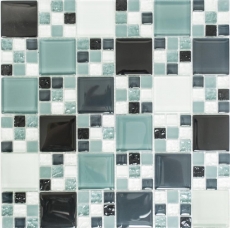 Échantillon manuel Carreau de mosaïque Translucide gris noir Combinaison de mosaïque de verre Crystal gris noir gris mat MOS78-0204_m