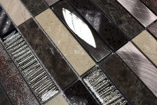 Échantillon manuel Carreau de mosaïque Translucide Composite Aluminium beige marron argent noir Rectangle Mosaïque de verre Crystal Artificial Stein Alu EP beige marron MOS87-48X_m