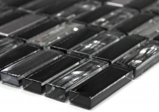 Échantillon manuel Carreau de mosaïque translucide acier inoxydable noir baguettes Mosaïque de verre Crystal acier noir verre MOS87-0301_m