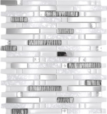 Échantillon manuel Carreau de mosaïque translucide acier inoxydable blanc composite Mosaïque de verre Crystal acier blanc verre MOS86-0104_m