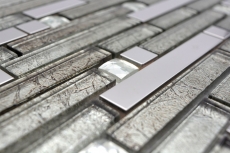 Échantillon manuel Carreau de mosaïque Translucide acier inoxydable argenté composite Mosaïque de verre Crystal acier argenté verre MOS86-0106_m
