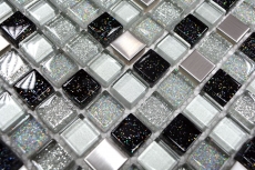 Échantillon manuel Carreau de mosaïque Translucide Acier inoxydable argenté noir Mosaïque de verre Crystal Acier argenté noir MOS92-0207_m