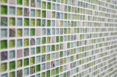 Échantillon manuel Carreau de mosaïque Translucide acier inoxydable vert Mosaïque de verre Crystal acier vert MOS92-0506_m