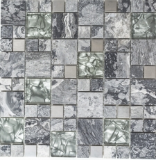 Échantillon manuel Carreau de mosaïque Translucide inox gris Combinaison mosaïque de verre Crystal pierre acier gris MOS88-0204_m
