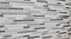 Échantillon manuel Carreau de mosaïque Translucide inox blanc Bois composite Mosaïque de verre Crystal pierre acier wood white MOS86-SV85_m