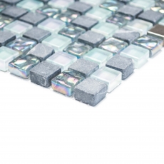 Échantillon manuel Carreau de mosaïque Translucide acier inoxydable gris Mosaïque de verre Crystal pierre acier gris MOS92-0206_m