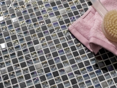 Échantillon manuel Carreau de mosaïque Translucide acier inoxydable gris Mosaïque de verre Crystal pierre acier gris MOS92-0206_m