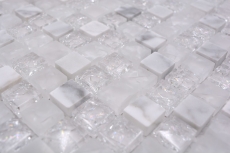 Échantillon manuel Carreau de mosaïque Translucide blanc Mosaïque de verre Crystal pierre blanche MOS92-0102_m