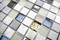 Échantillon manuel Carreau de mosaïque Translucide gris clair or Mosaïque de verre Crystal Pierre EP gris clair or MOS83-HQ22_m
