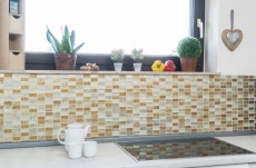 Motif manuel Carreau de mosaïque Translucide or Rectangle Mosaïque de verre Crystal Pierre Retro or MOS83-CRS4_m