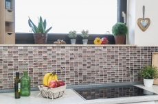 Motif manuel Carreau de mosaïque Translucide brun Rectangle Mosaïque de verre Crystal Pierre Retro brun MOS83-CRS6_m