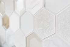 Motif manuel Carreau de mosaïque Translucide blanc Hexagone Mosaïque de verre Crystal Pierre 3D blanc MOS11E-66_m