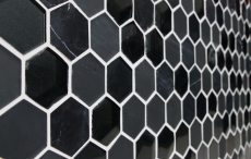 Motif manuel Carreau de mosaïque Translucide noir Hexagon Mosaïque de verre Crystal Pierre 3D noir MOS11D-33_m