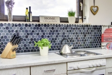 Motif manuel Carreau de mosaïque Translucide noir Hexagon Mosaïque de verre Crystal Pierre 3D noir MOS11D-33_m